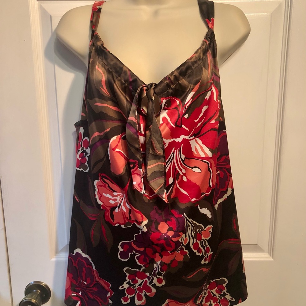 Ann Taylor Multicolor Floral Tie Front Top